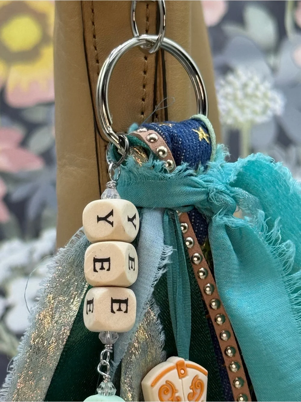 👑Adorned Crown Jewelry purse bag charm keychain yee haw cowgirl fabric tassel